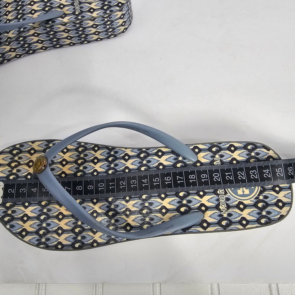 Tory Burch Blue Wedge Geometric Print Thong Flip Flop Sandals Size Unmarked 25cm - Picture 12 of 12